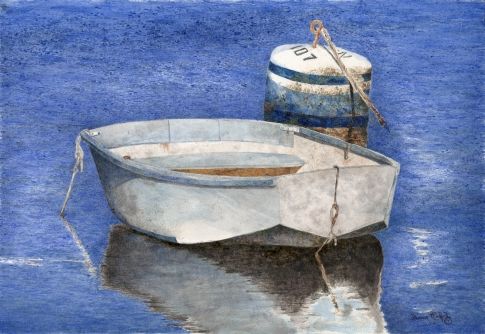 Blue Boat, Watercolor by Larry Rolph