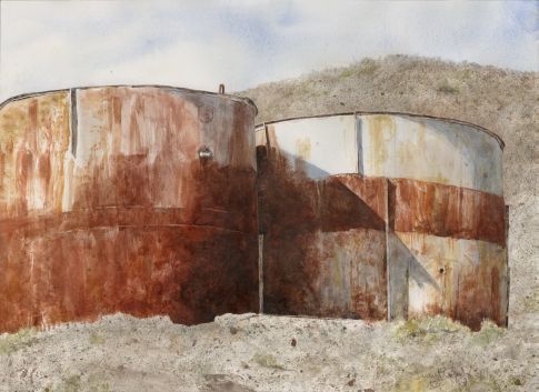 Death Valley Tanks. Watercolor by Larry Rolph